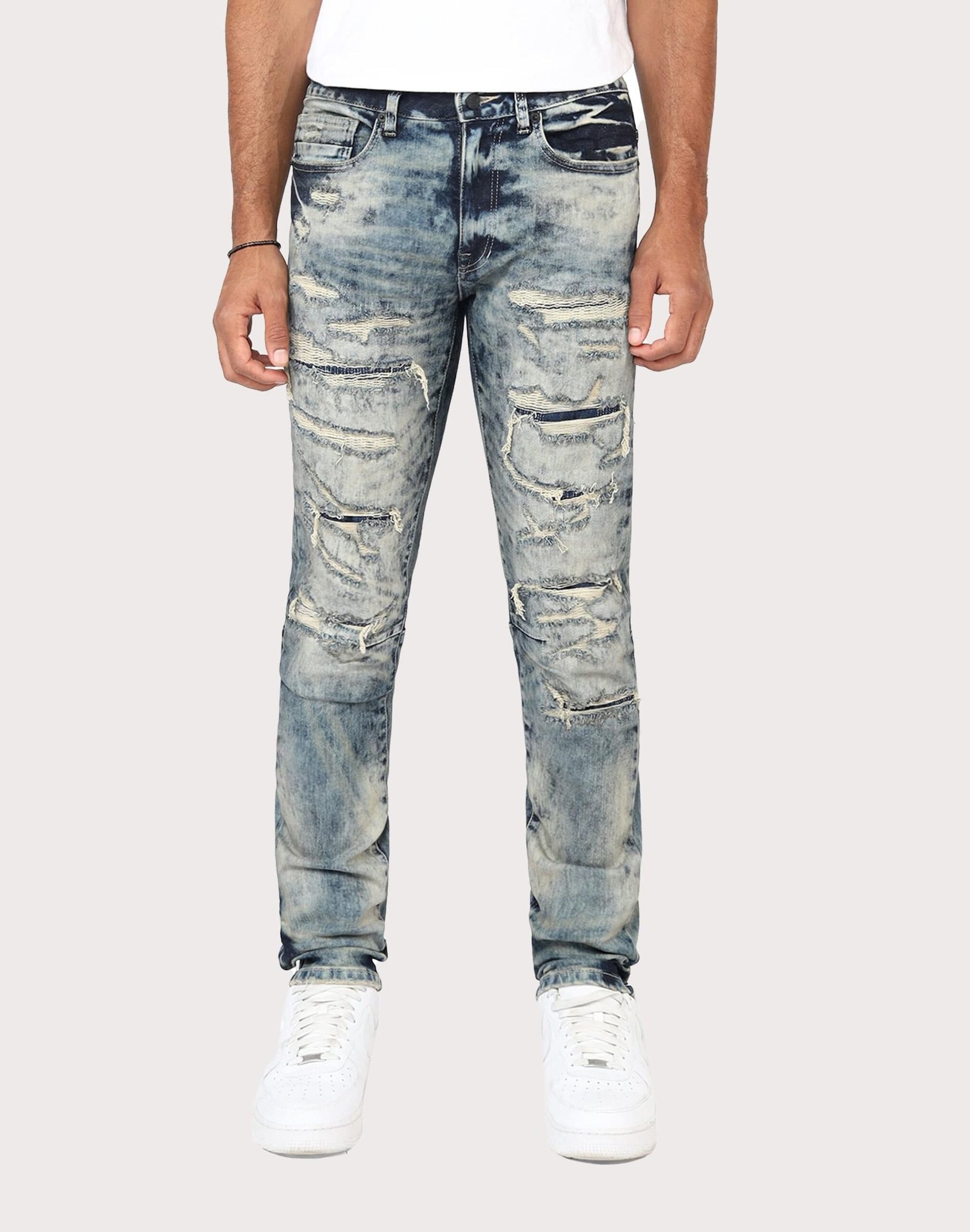 A3006_9100_main_20copy Grindhouse Slim Fit Taper Vintage Baking Effect Denim Jeans - Image 1