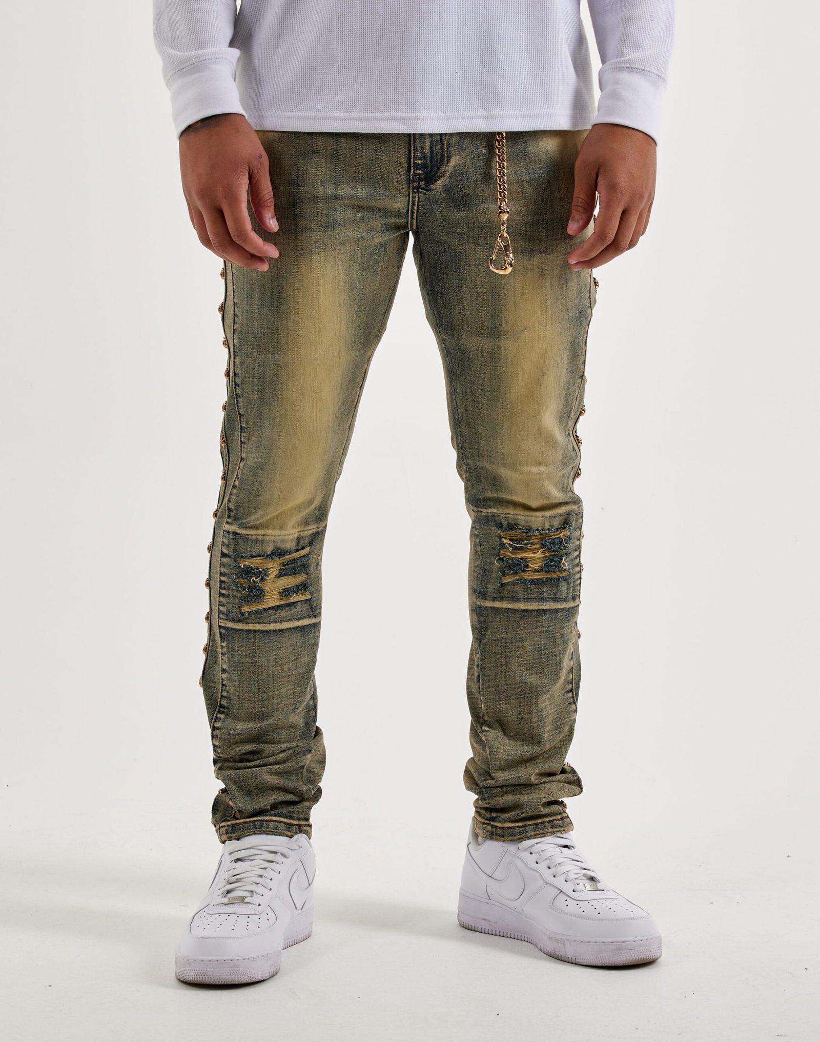 kilogram_KG15004-DIRTY_20BLUE_M-258 Kilogram Slim Flame Rivet Denim Jeans - Image 1