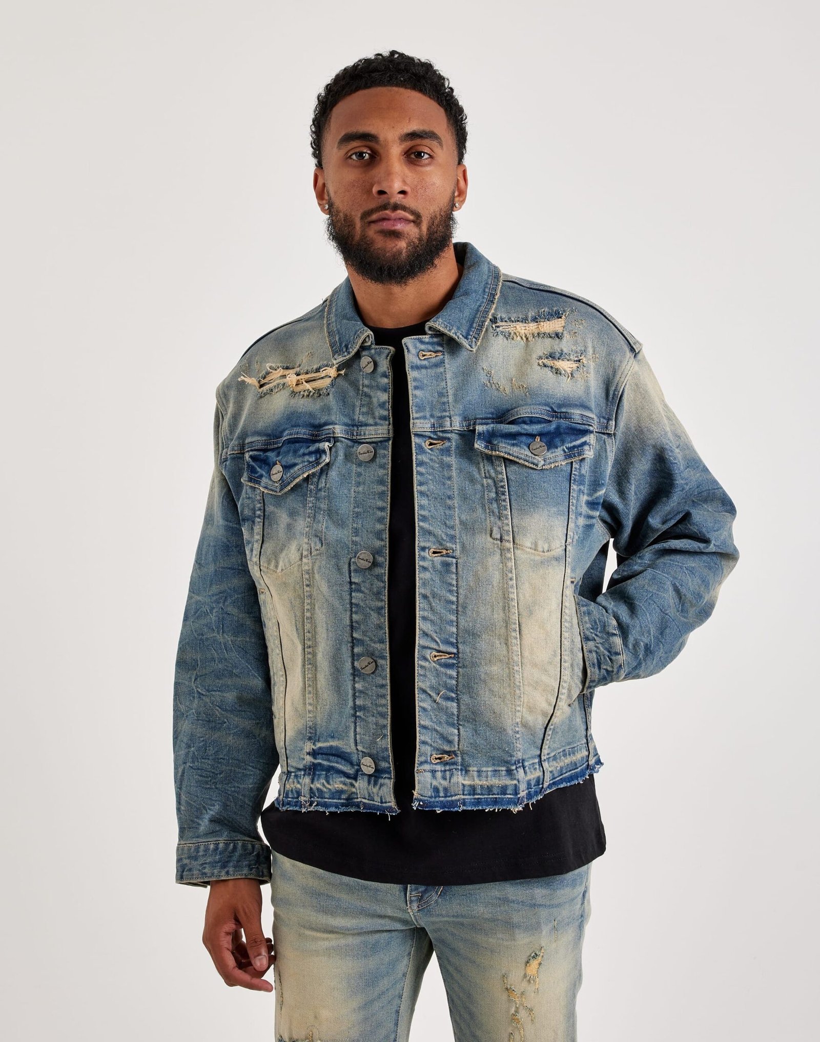 smoke_20rise_JJ25508DT_M-115 Smoke Rise Distressed Denim Jacket - Image 1